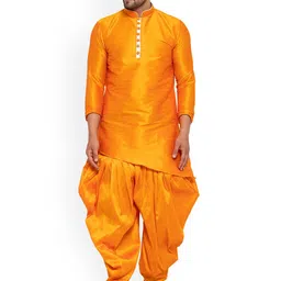 Sydney Heights Mandarin Collar Long Sleeves Art Silk Asymmetric Kurta & Dhoti Pants-image-91