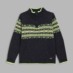 Blue Giraffe Boys Black & Lime Green Printed Pure Cotton Pullover-image-62