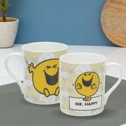 CLAY CRAFT Pack Of 2 Multicolour Ceramic Mr. Happy Printed Milk Mug-26
