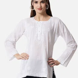 PARAMOUNT CHIKAN White Ethnic Motifs Embroidered Chikankari Pure Cotton Sustainable Kurti-picture-49