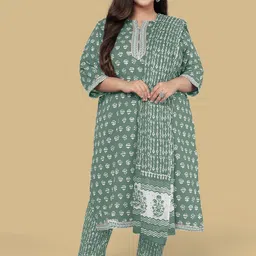 MIRCHI FASHION Plus Size Women Printed Pure Cotton Kurta with Trousers & Dupatta-picture-13