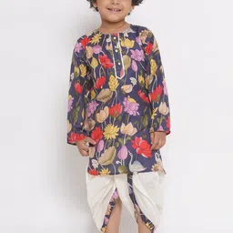 Little Bansi Boys Floral Printed Regular Gotta Patti Pure Silk Kurta With Dhoti Pants-41