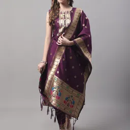 VredeVogel Women Woven Design Ethnic Motifs Jacquard Kurta with Trousers & With Dupatta-38