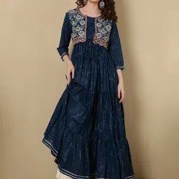 GLAM ROOTS Geometric Printed Flared Gotta Patti Cotton Anarkali Kurta-picture-40