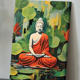 Art Street Red & Green Lord Buddha Tropical Canvas Painting Wall Art-5