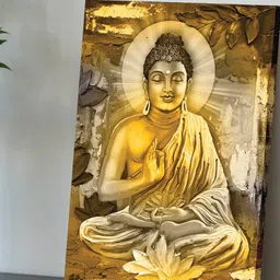 Art Street Gold-Toned & Beige Peaceful Lord Buddha Rises Canvas Painting Wall Art-image-79