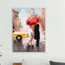 Art Street Red & Blue Couple Under the Umbrella Canvas Painting Wall Art-image-59