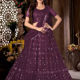 Kvsfab Magenta Embroidered Sequinned Semi-Stitched Lehenga Choli With Dupatta-image-12