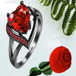 UNIVERSITY TRENDZ Silver Plated Heart Shaped Ring With Artificial Red Rose-image-27