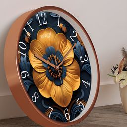 RANDOM Brown & Blue Printed Contemporary Round Wall Clock-20