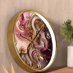 RANDOM Gold Toned & Pink Printed Contemporary Round Wall Clock-image-88