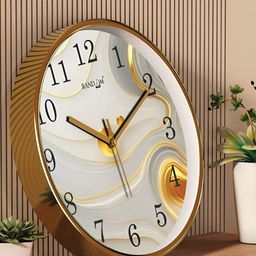 RANDOM White & Gold Toned Printed Contemporary Round Wall Clock-49