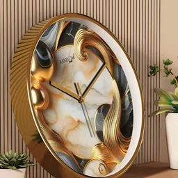RANDOM Gold Toned & White Printed Contemporary Round Wall Clock-picture-20