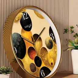 RANDOM Gold Toned & Black Printed Contemporary Round Wall Clock-image-89