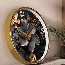 RANDOM Gold Toned & Grey Printed Contemporary Round Wall Clock-image-5