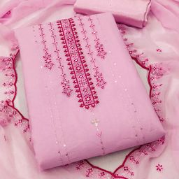 SHADOW & SAINING Pink Embroidered Silk Georgette Unstitched Dress Material-image-55