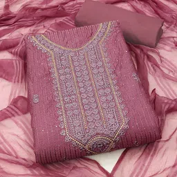 SHADOW & SAINING Ethnic Motifs Embroidered Pure Cotton Unstitched Dress Material-image-82