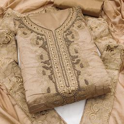 KALINI Ethnic Motif Embroidered Unstitched Dress Material With Beads & Stones-image-56