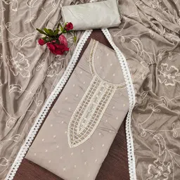 KALINI Embellished Pure Cotton Unstitched Dress Material-image-64