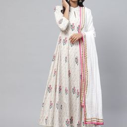 Biba Women White & Golden Printed Kurta with Churidar & Dupatta-picture-23