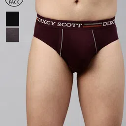 DIXCY SCOTT Men Black & Maroon Pack Of 3 Solid Mid-Rise Basic Briefs-picture-33