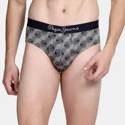 Pepe Jeans Men Grey Printed Pure Cotton Basic Briefs-image-35