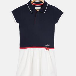 METRO KIDS COMPANY Girls Navy Blue & White Colourblocked Organic Cotton Sustainable Dress-image-43