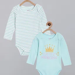 Broon Infant Girls Pack Of 2 Green Green Striped & Printed Pure Organic Cotton Bodysuits-image-79