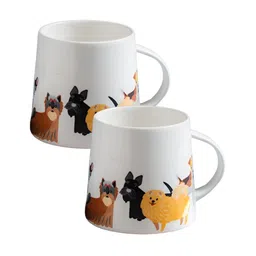 JCPL White & Yellow 2 Pieces Printed Ceramic Glossy Coffee Mugs 350 ml Each-54