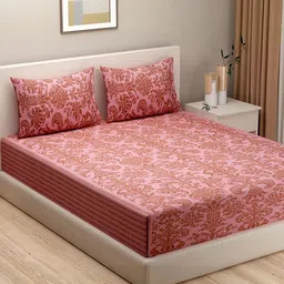 SWAYAM 144 TC Pink Ethnic Motifs Double Bedsheet with 2 Pillow Covers-image-11