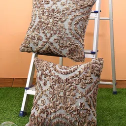 ROMEE Brown Set of 2 Ethnic Motifs Square Cushion Covers-27
