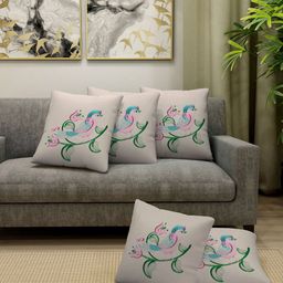 Arrabi Beige & Green Set of 5 Ethnic Motifs Square Cushion Covers-3