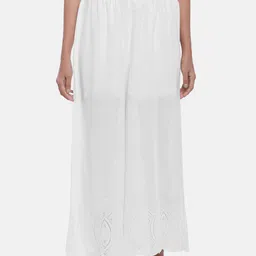 RANGMANCH BY PANTALOONS Women White Embroidered Flared Ethnic Palazzos-20
