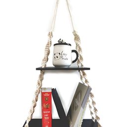 VAH Kya Bat Hai !! Black Wooden & Rope 2 Layer Hanging Wall Shelves-44