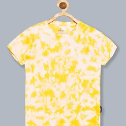 KiddoPanti Boys Yellow Tie and Dye Printed Raw Edge Cotton T-shirt-17