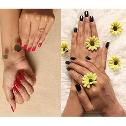 LICK Pack Of 2 Acrylic Press on Nails With Quick Dry Nail Glue - Rich Black & Brick Red-34