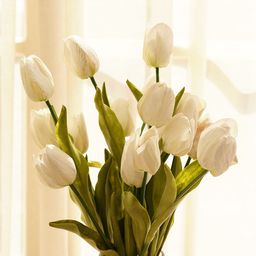 Pure Home and Living White & Green Single Faux Tulip Spray Artificial Flower-image-88
