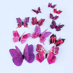 Jaamso Royals Pink & Purple 12 Pieces 3D Magnet Butterfly Self Adhesive Wall Sticker-picture-12