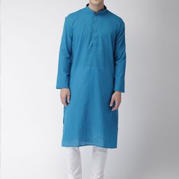 Ethnix by Raymond Men Blue & White Solid Kurta with Churidar-image-28