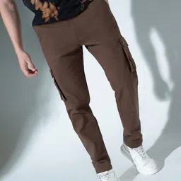 Hubberholme Men Brown Slim Fit Solid Cargos-image-115