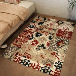 ZEBA Beige & Black Geometric Printed Hand-Tufted Wool Anti-Skid Carpet-15