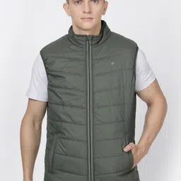 t-base Men Olive Green Windcheater Puffer Jacket-35