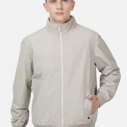 t-base Men Cream Solid Cotton Long Sleeves Bomber Jacket-94