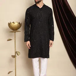 Anouk Men Ethnic Motifs Embroidered Regular Mirror Work Pure Cotton Kurta With Pyjama-17