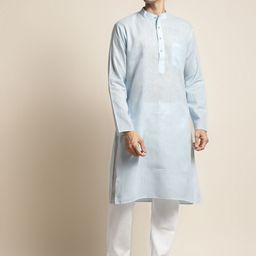 SOJANYA Men Blue & White Solid Kurta with Pyjamas-picture-37