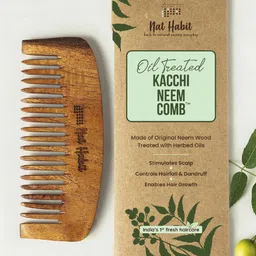 Nat Habit Kacchi Oil Treated Neem Wooden Bounce Wide Tooth Comb-39