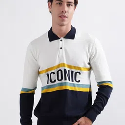 Iconic Typography Printed Polo Collar Pure Cotton Pullover-picture-28