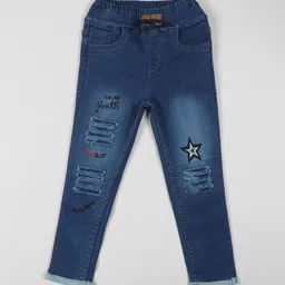 A-Okay Girls Slim Fit High-Rise Mildly Distressed Embroidered Cotton Jeans-image-98