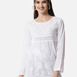 PARAMOUNT CHIKAN Embroidered Chikankari Ethnic Motifs Pure Cotton Kurti-picture-24