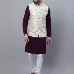 SOJANYA Embroidered Pure Cotton Kurta with Pyjamas & Narhu Jacket-picture-3
